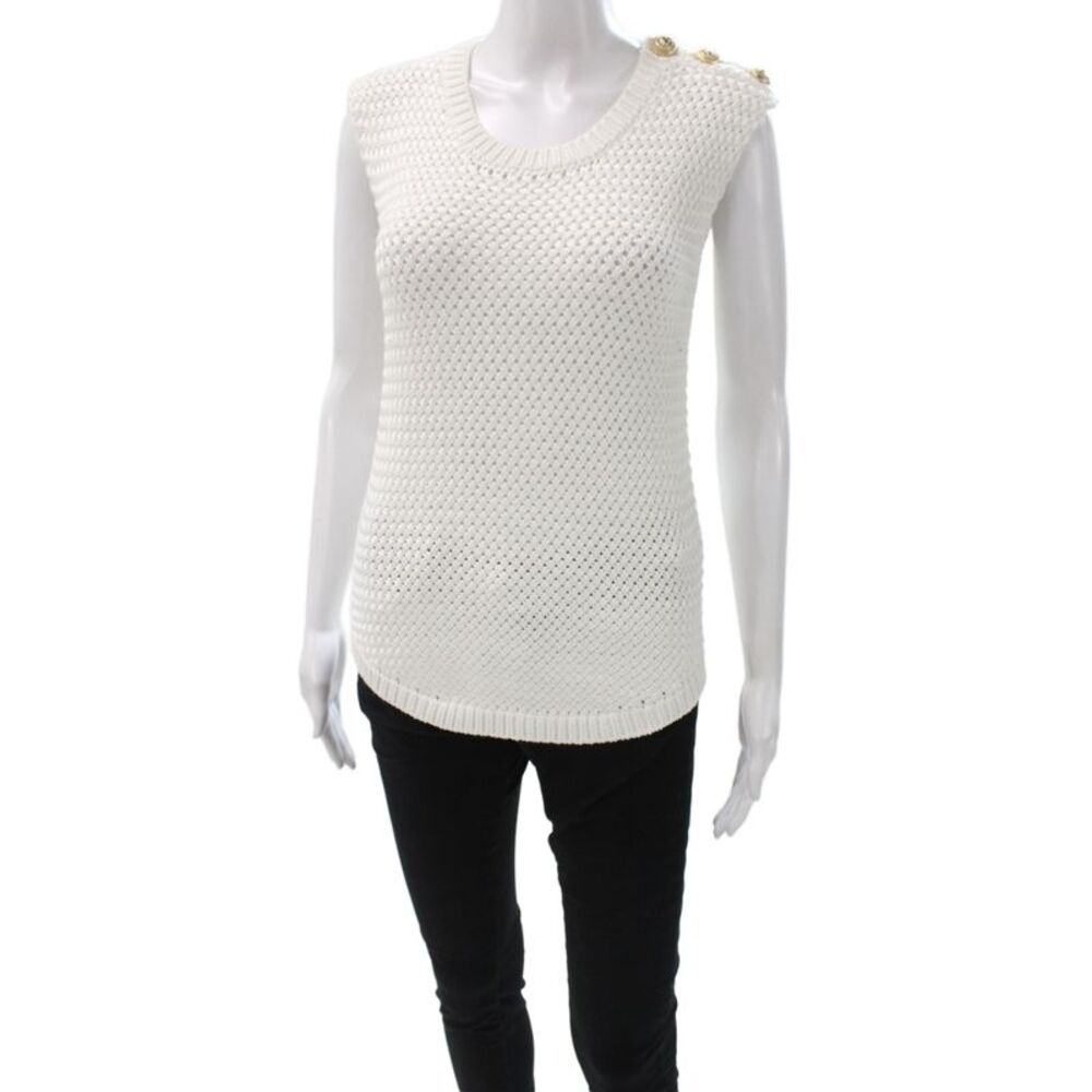 Balmain Women Pullover Sleeveless Scoop Neck White Size 36
